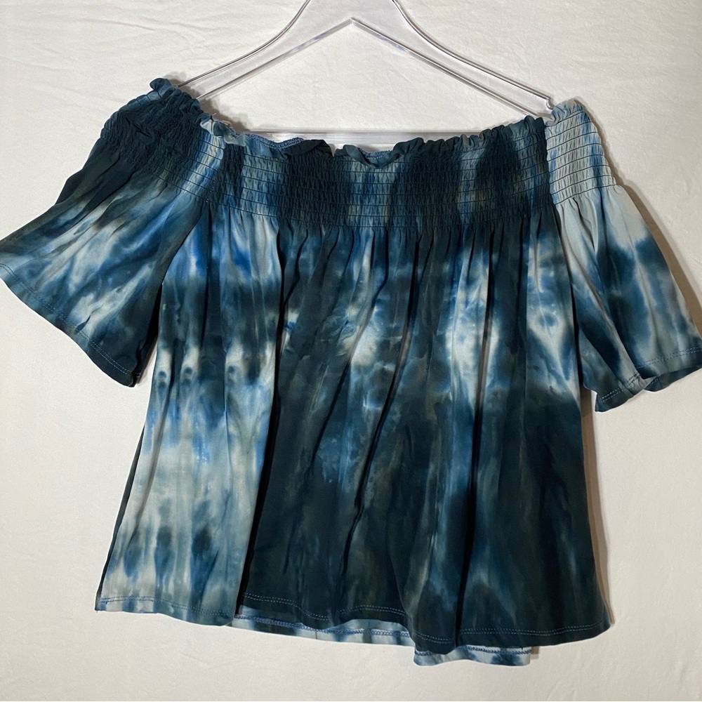 Wishful Park Navy Tie-Dye Off-Shoulder Blouse
